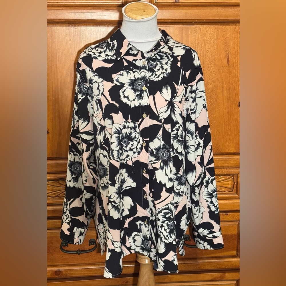 Tommy Hilfiger Navy and Pink Floral Button Down Shirt
